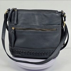 Elegant Gray Leather Shoulder Bag Great American Leather Works w/ Gold Hardware